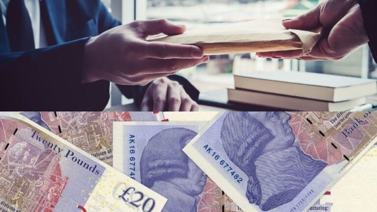 (In the image a bribery scene can be seen and a hefty fine in pounds can be seen below)