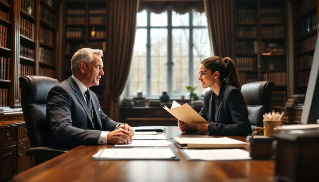 (A solicitor dressed in a professional lawyer suit is seated in a well-furnished chamber, engaged in a discussion with a client about the legal framework governing leasehold disputes. The scene emphasizes their expertise in leasehold properties and the advice they offer on issues like service charges and tenant rights within the context of property disputes.)leasehold dispute solicitors) leasehold dispute solicitors