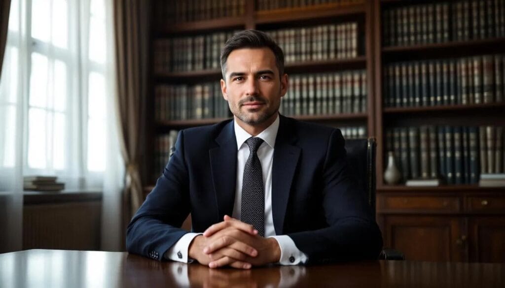 (A confident solicitor sits in his chamber, surrounded by legal books and documents, ready to assist clients with their immigration matters, including skilled worker visa applications and appeals. The atmosphere conveys professionalism and expertise in navigating complex immigration rules and processes.)skilled worker appeal
