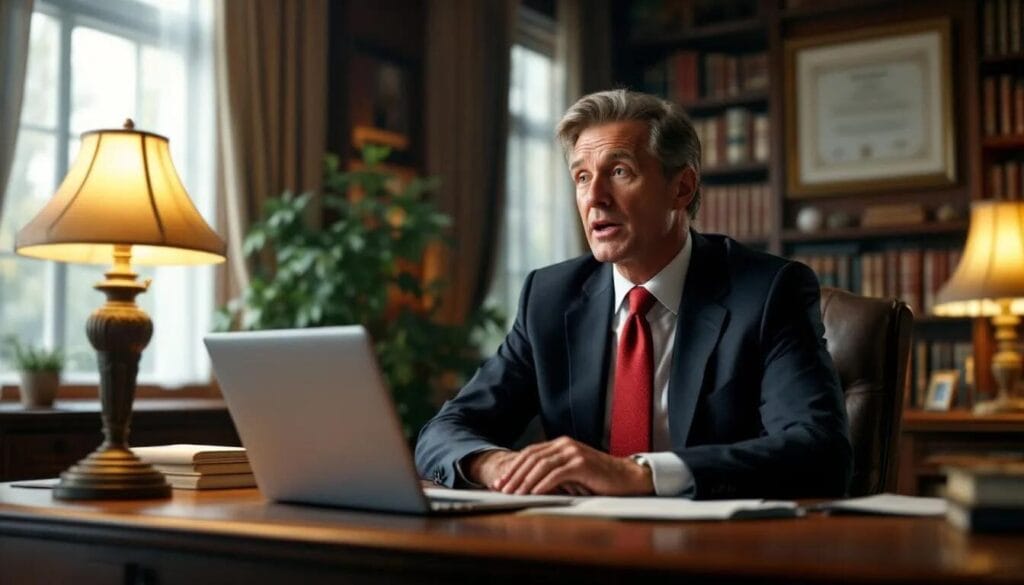 The image depicts a group of lawyers engaged in a discussion about technology within their law chamber, highlighting topics related to corporate criminal liability and economic crime. 