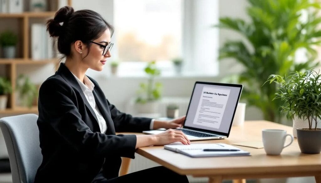 The image depicts a person sitting at a desk, intently counting British Pounds, surrounded by financial documents and a laptop, emphasizing the financial and sponsorship requirements for a UK business visa. This scene illustrates the careful preparation needed for business activities in the UK, such as applying for a UK expansion worker visa or a global talent visa.