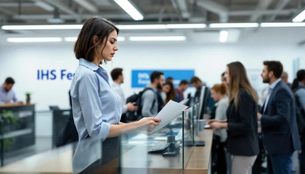 The image depicts a person sitting at a desk, focused on completing their online application form for a UK visa extension.