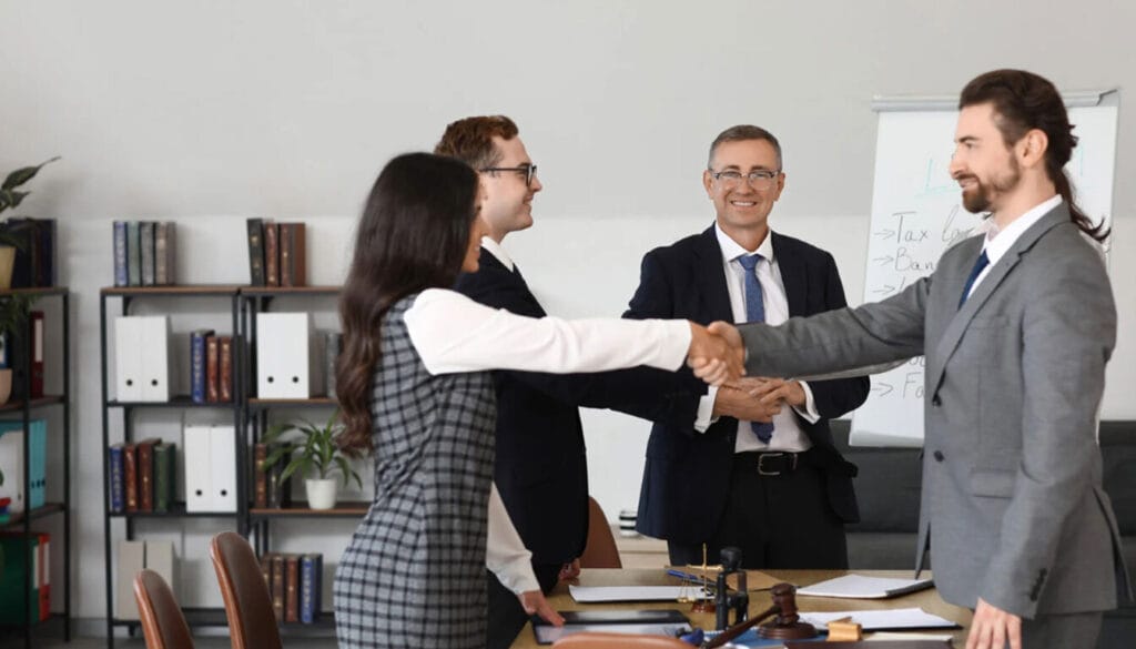 A handshake representing the agreement between a religious worker and their UK sponsoring institution