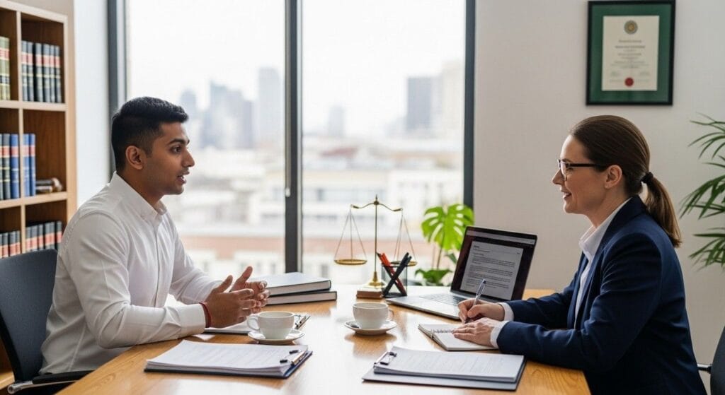 A visa applicant practising responses with immigration lawyer to prepare for UK immigration interview confidently.