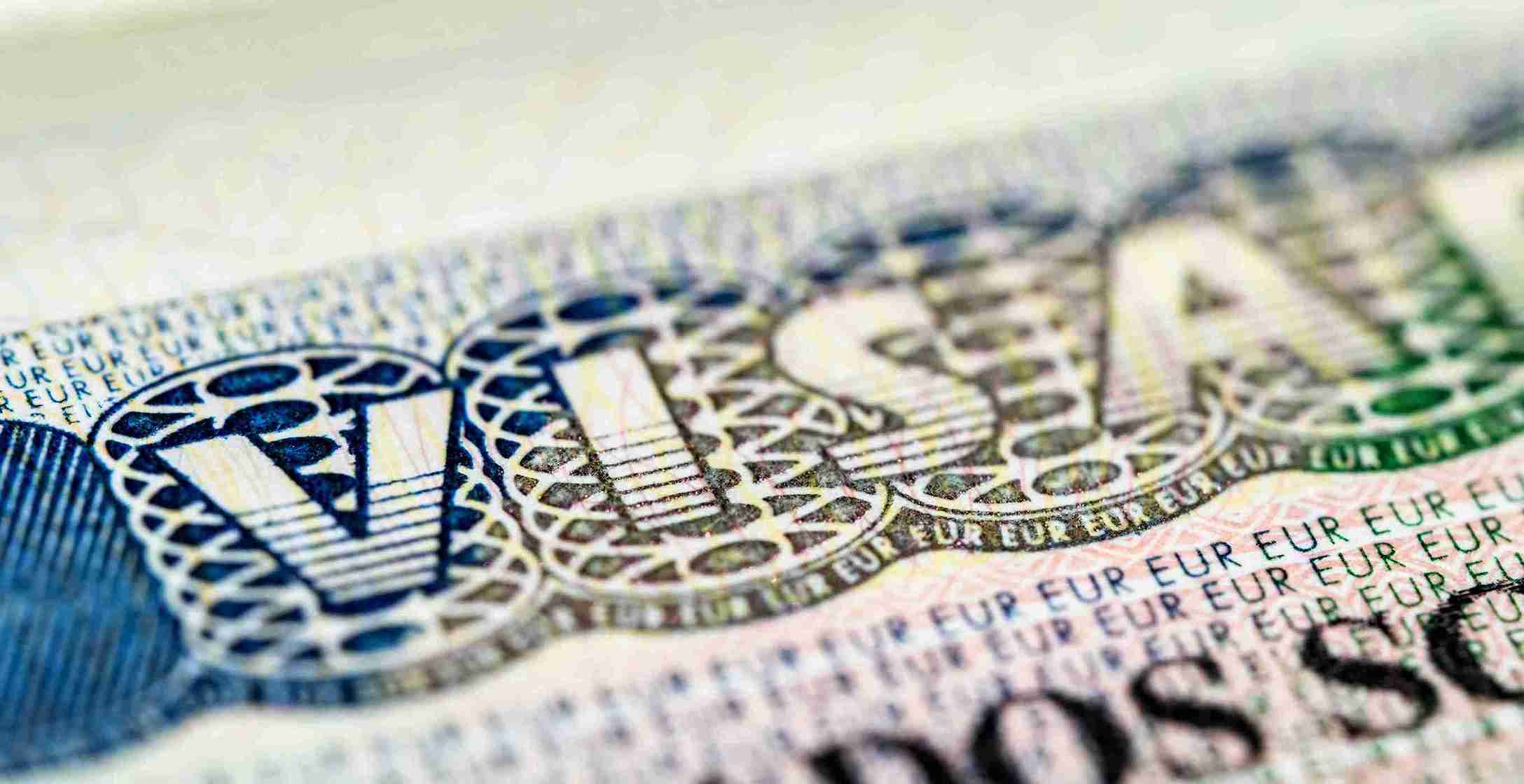 International visa in passport close up view.